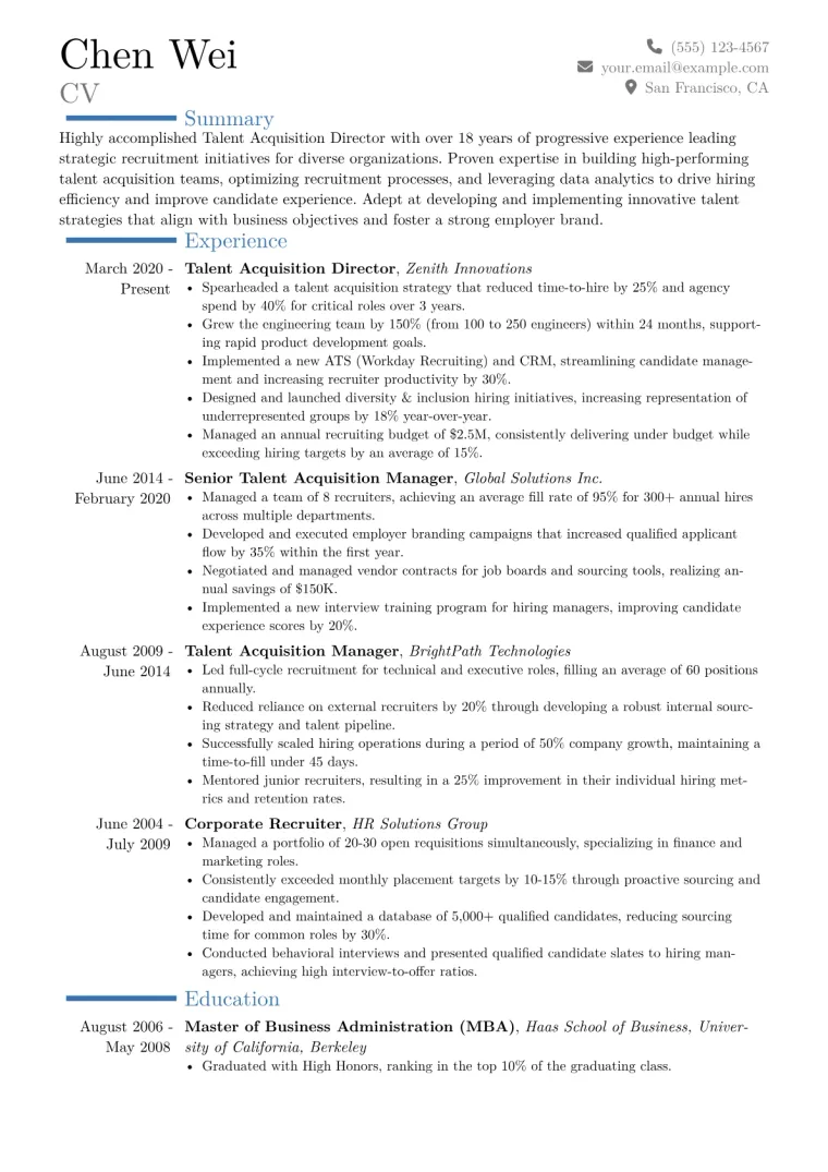 Talent Acquisition Director Resume Example CV template preview