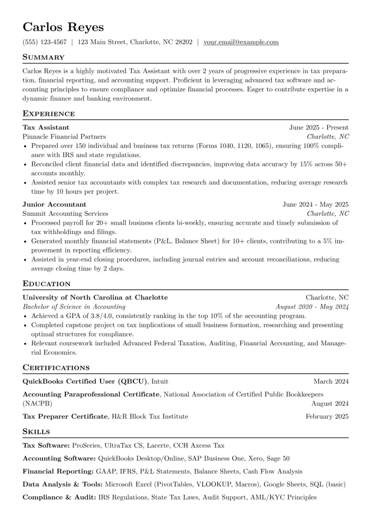 Tax Assistant Resume Example preview
