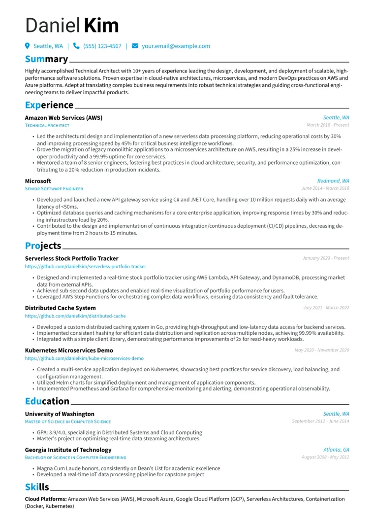 Technical Architect Resume Example CV template preview