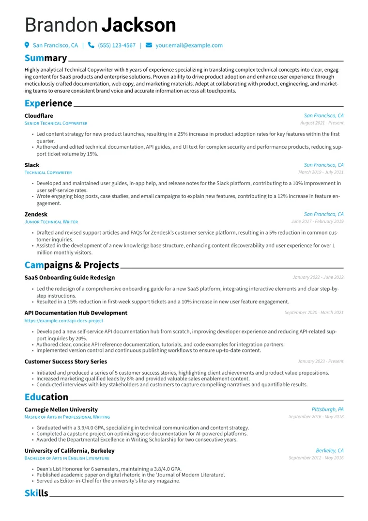 Technical Copywriter Resume Example CV template preview