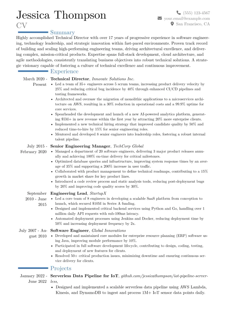 Technical Director Resume Example CV template preview
