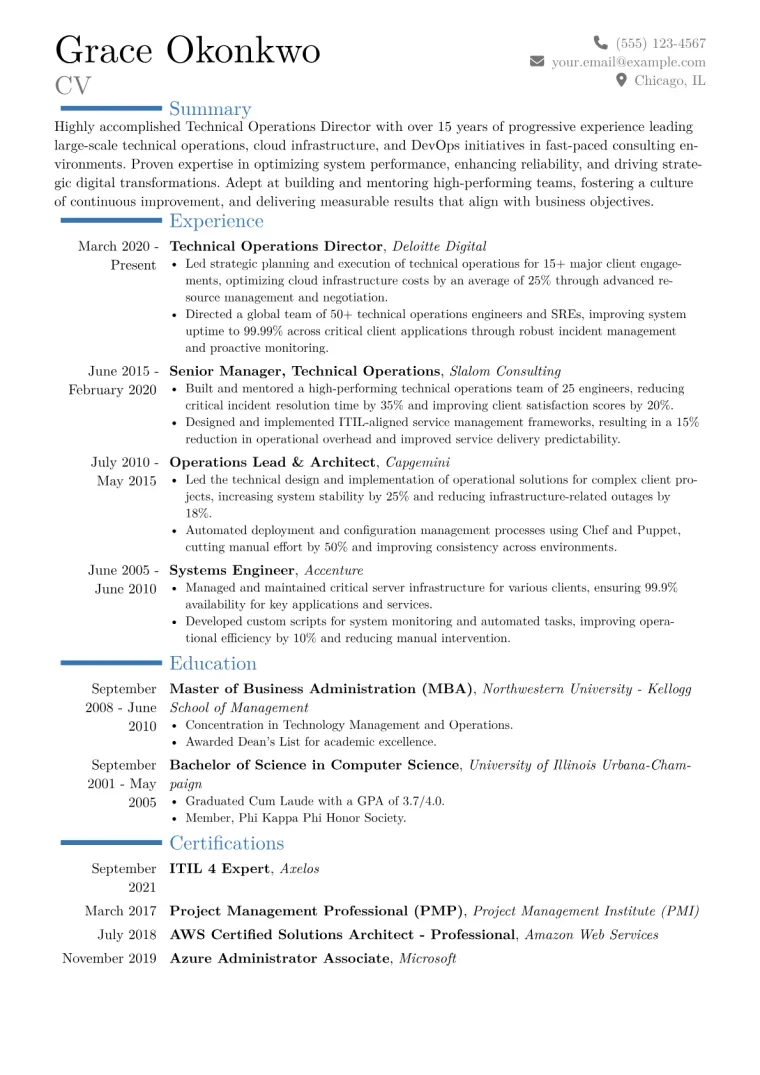 Technical Operations Director Resume Example CV template preview