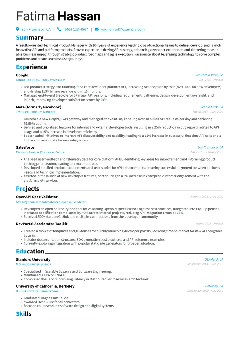 Technical Product Manager Resume Example CV template preview