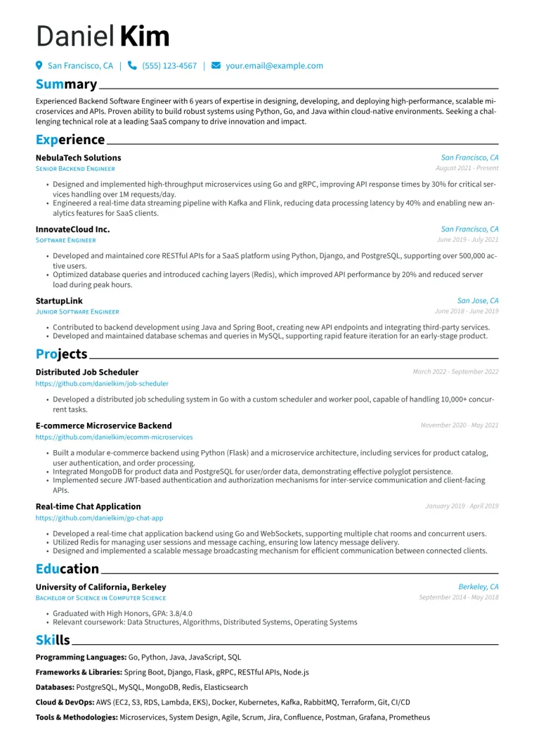 Technical Resume Example CV template preview