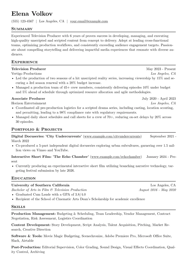 Television Producer Resume Example preview