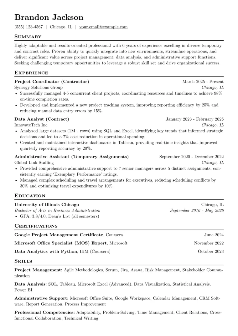 Temp Job Seeker Resume Example CV template preview