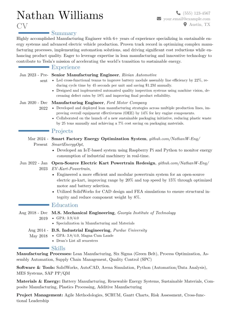 Tesla Resume Example preview