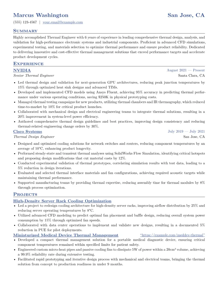 Thermal Engineer Resume Example CV template preview
