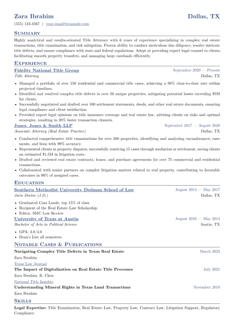 Title Attorney Resume Example CV template preview
