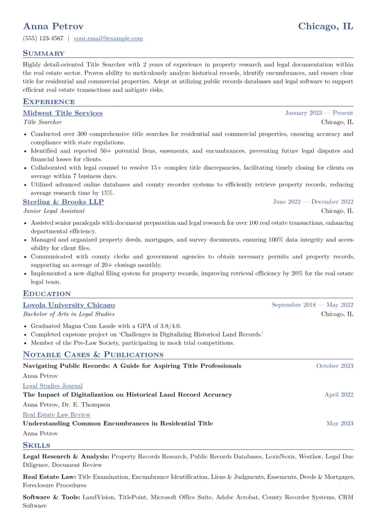 Title Searcher Resume Example CV template preview
