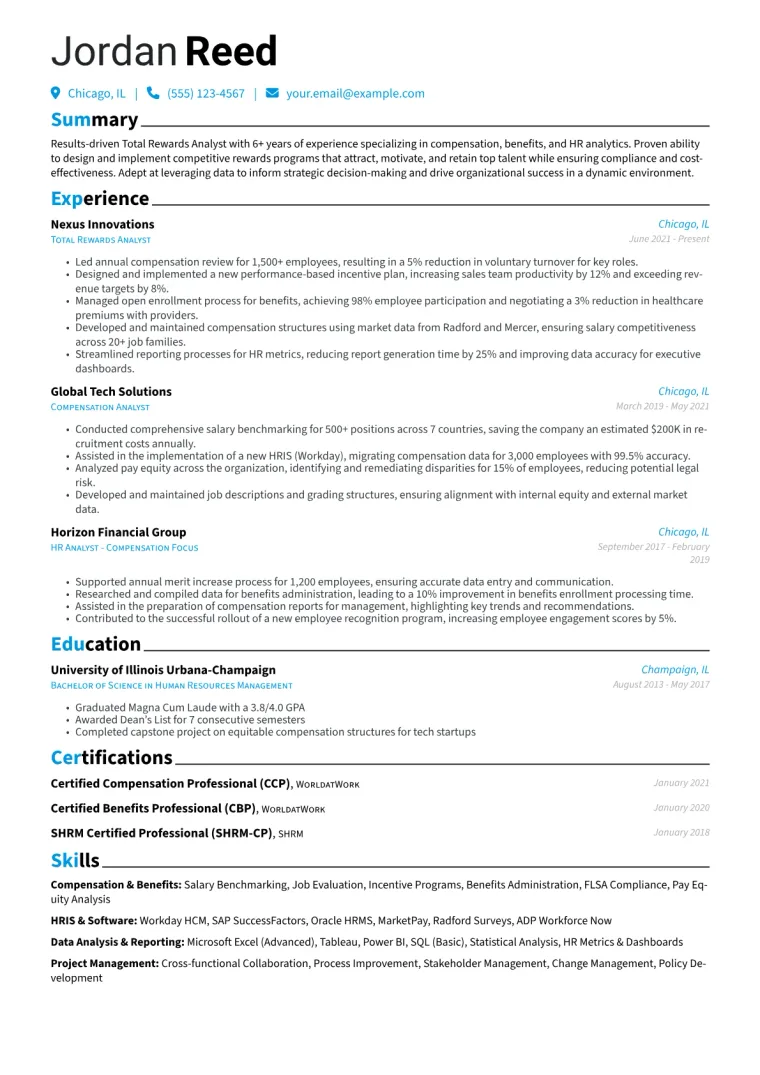 Total Rewards Analyst Resume Example CV template preview