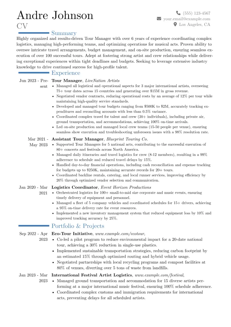 Tour Manager Resume Example preview