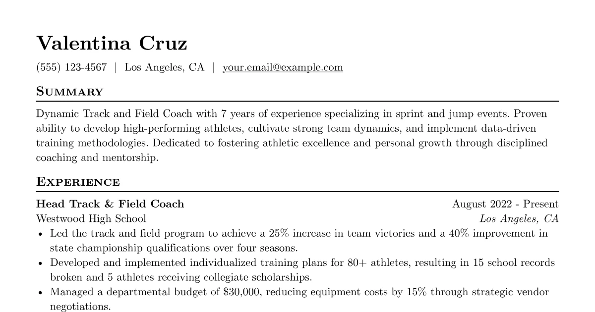 Track and Field Coach Resume Examples + Free Template (2026)