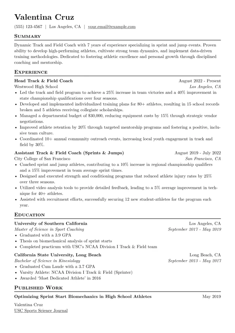 Track and Field Coach Resume Examples + Free Template (2026)