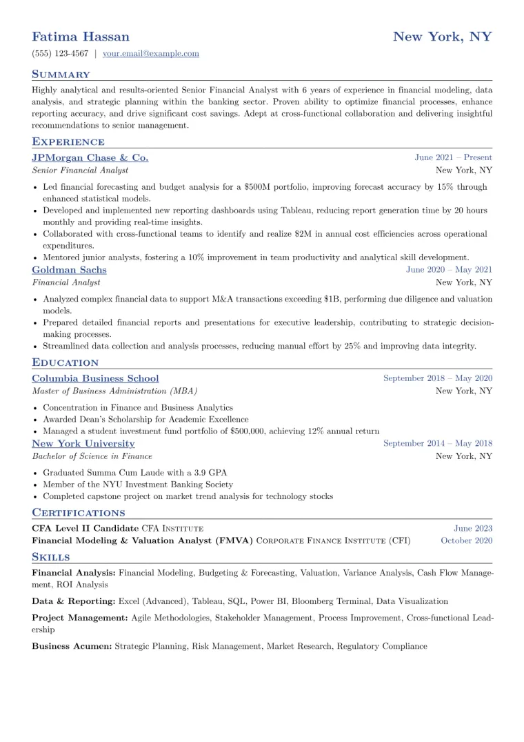 Traditional Resume Example CV template preview