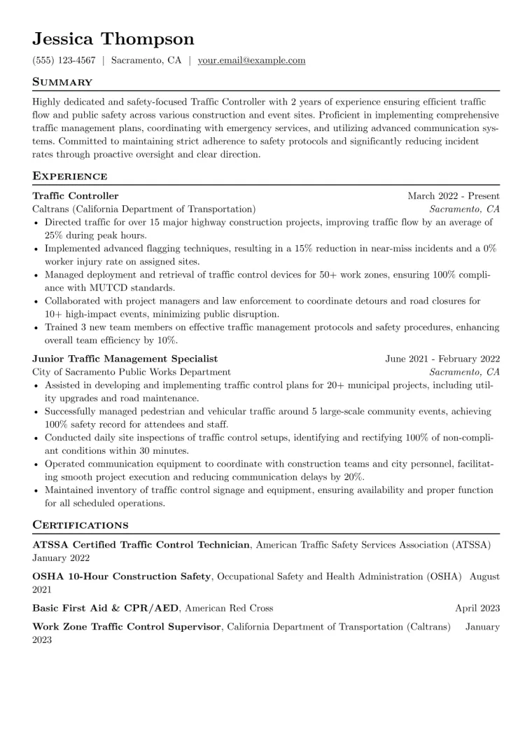 Traffic Controller Resume Example CV template preview