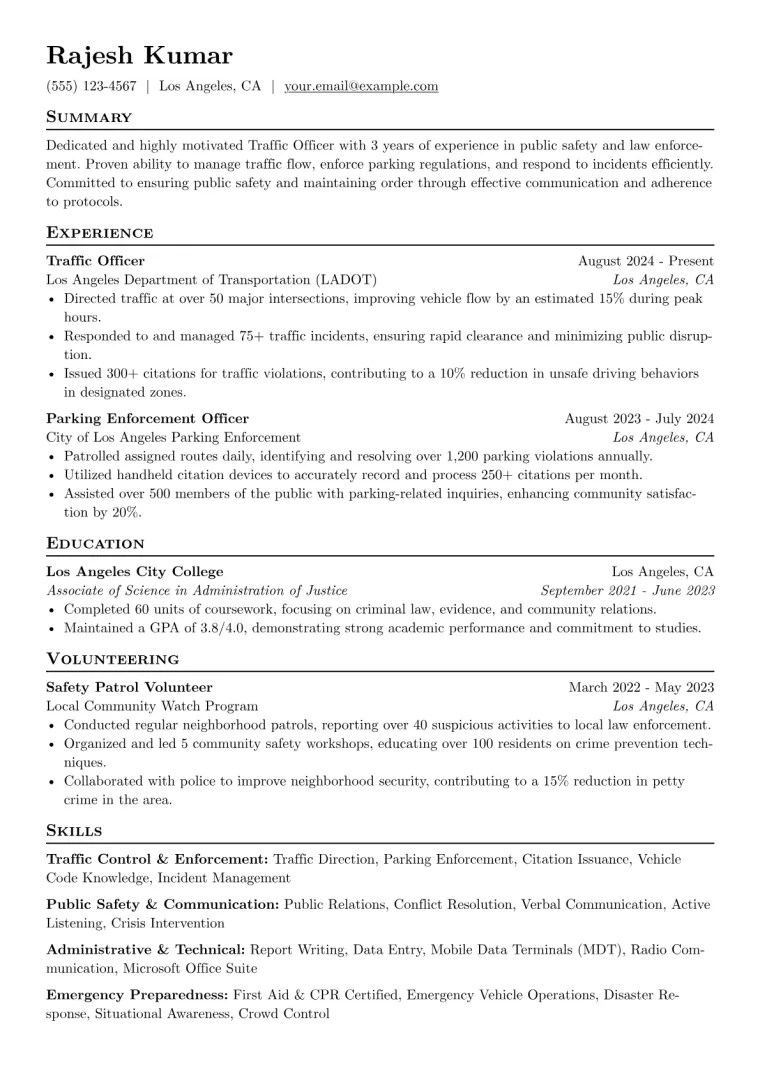 Traffic Officer Resume Example preview