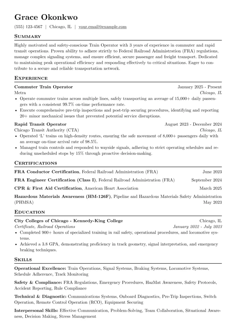 Train Operator Resume Example preview