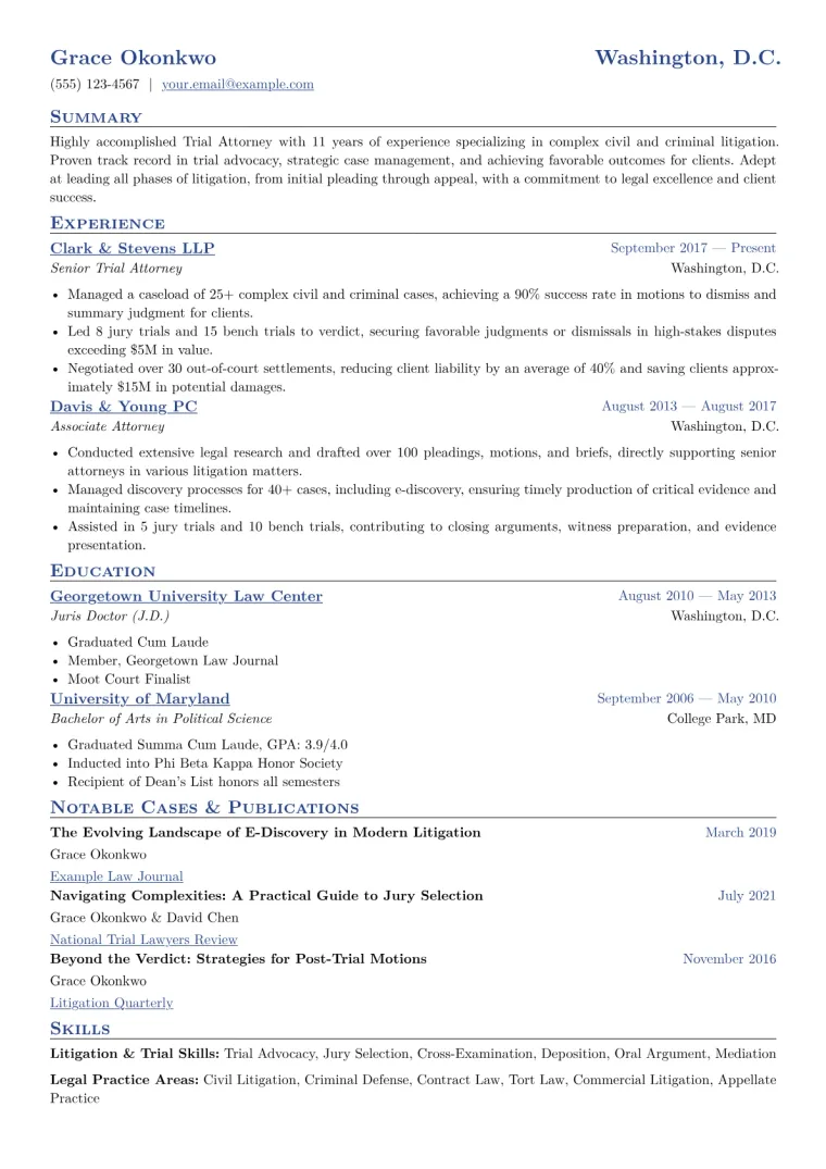 Trial Attorney Resume Example CV template preview