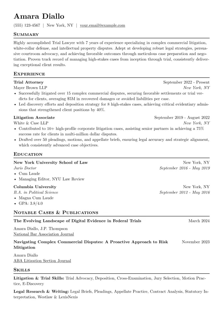 Trial Lawyer Resume Example CV template preview