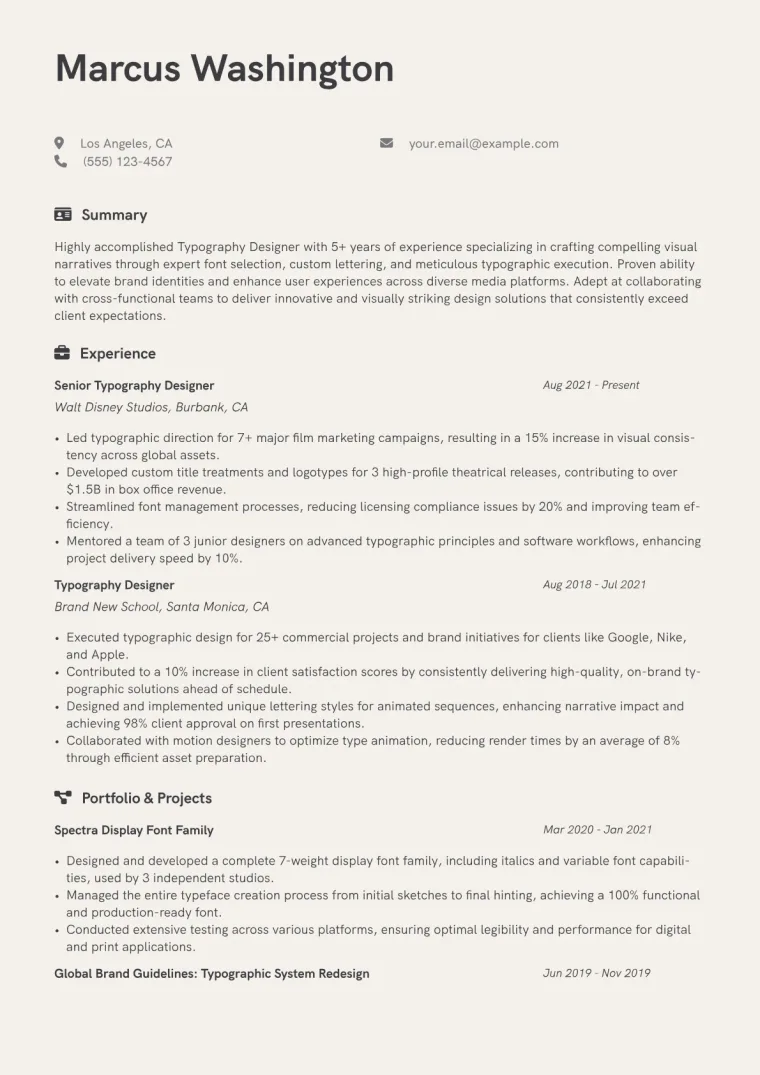 Typography Designer Resume Example CV template preview