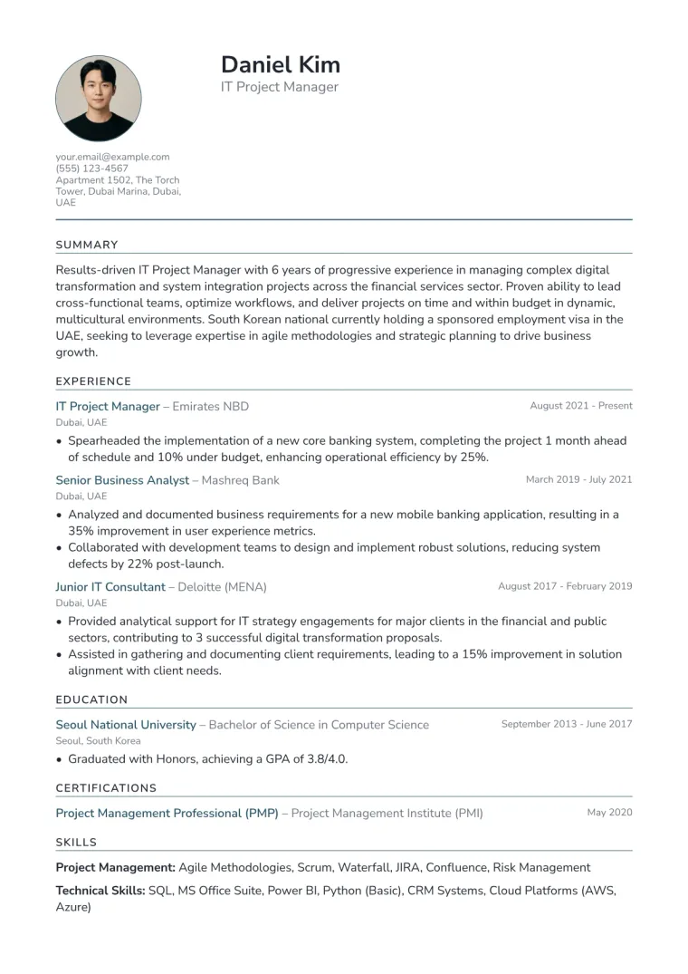UAE CV Format Example preview