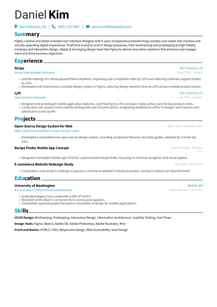 User Interface Designer Resume Example CV template preview