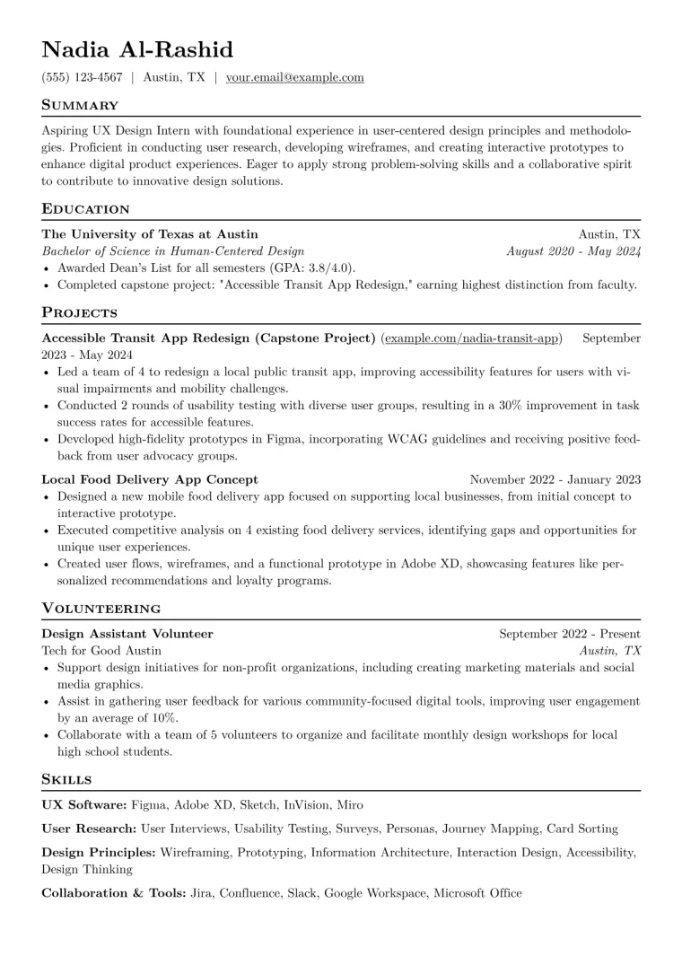 UX Design Intern Resume Example CV template preview