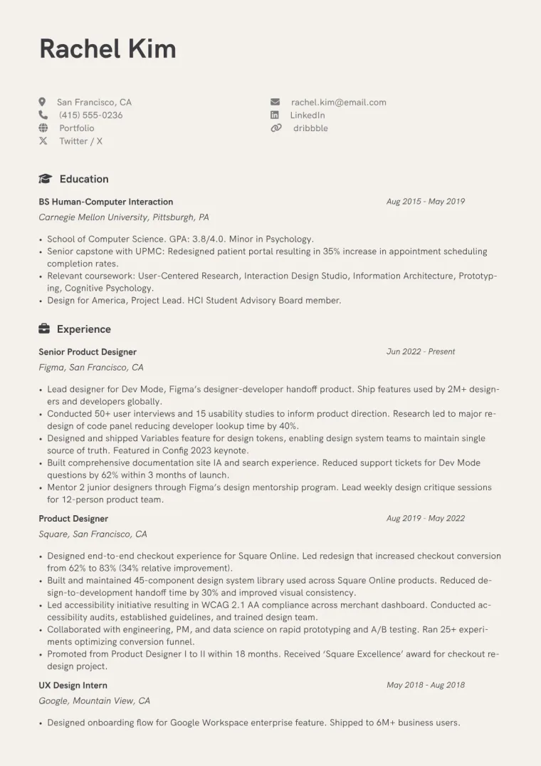 UX Designer - Product CV template preview