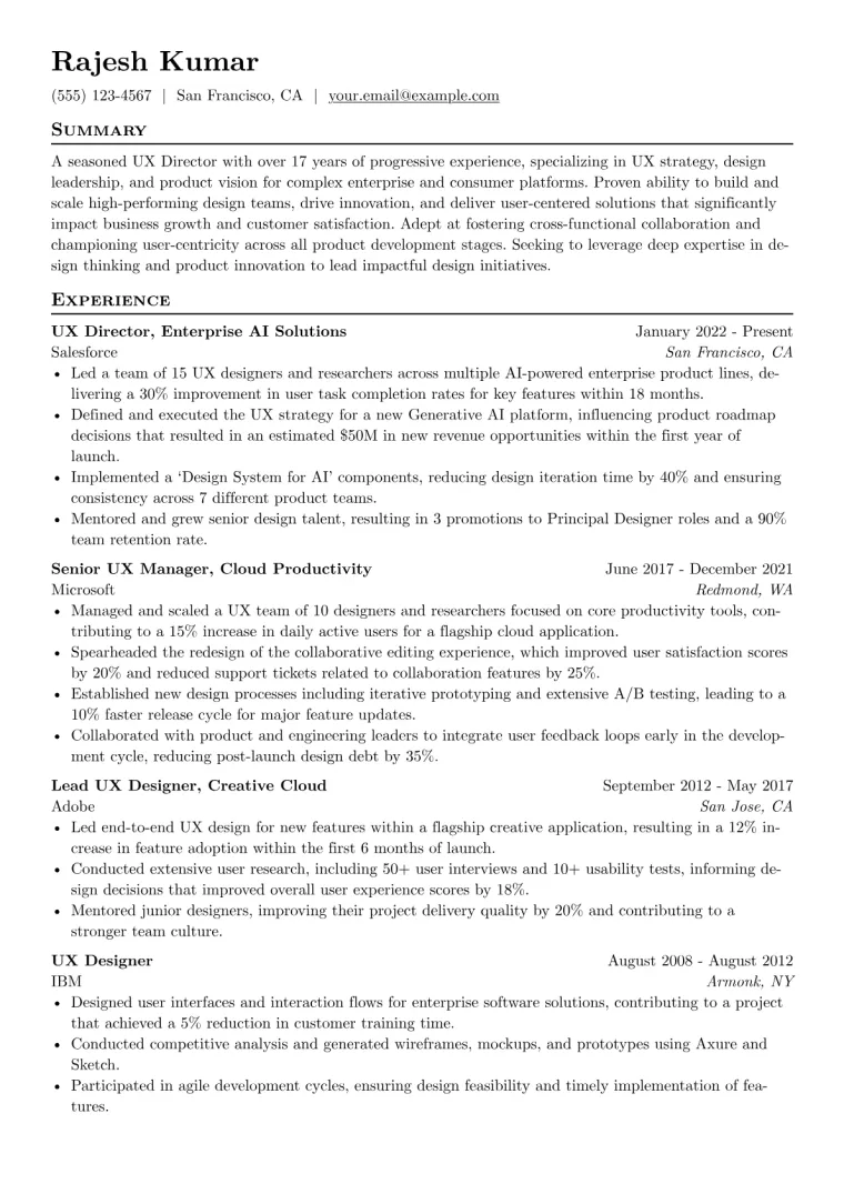 UX Director Resume Example preview