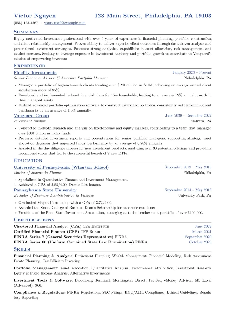 Vanguard Resume Example preview