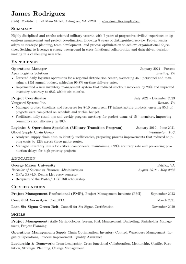 Veteran Resume Example CV template preview