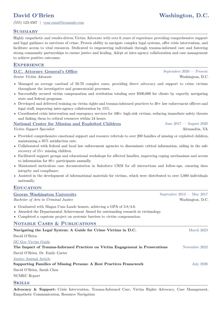 Victim Advocate Resume Example CV template preview