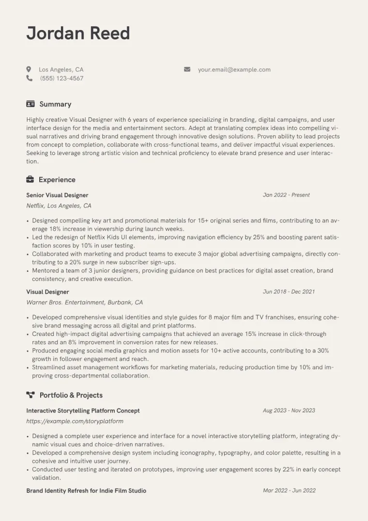 Visual Designer Resume Example CV template preview