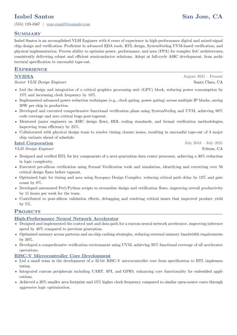 VLSI Engineer Resume Example CV template preview