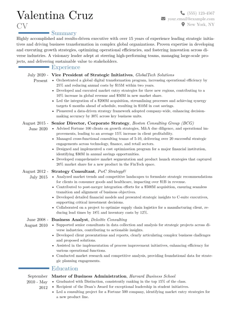 VP of Strategic Initiatives Resume Example CV template preview