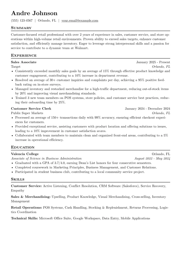 Walmart Resume Example preview