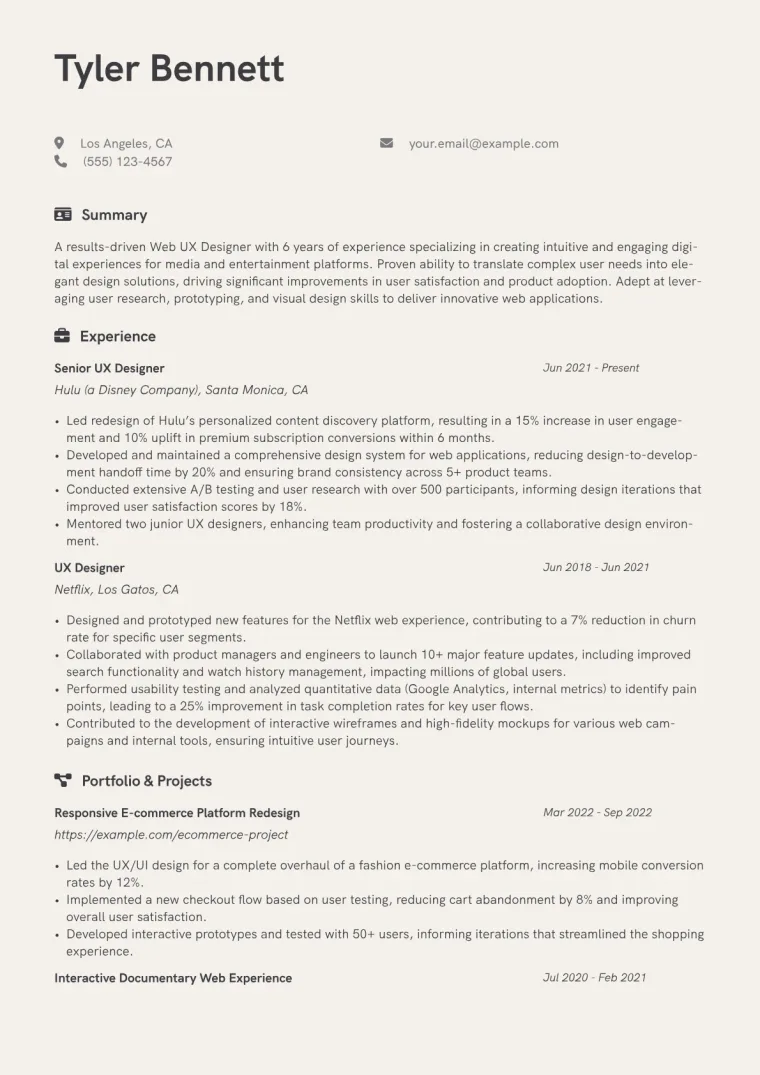 Web UX Designer Resume Example CV template preview