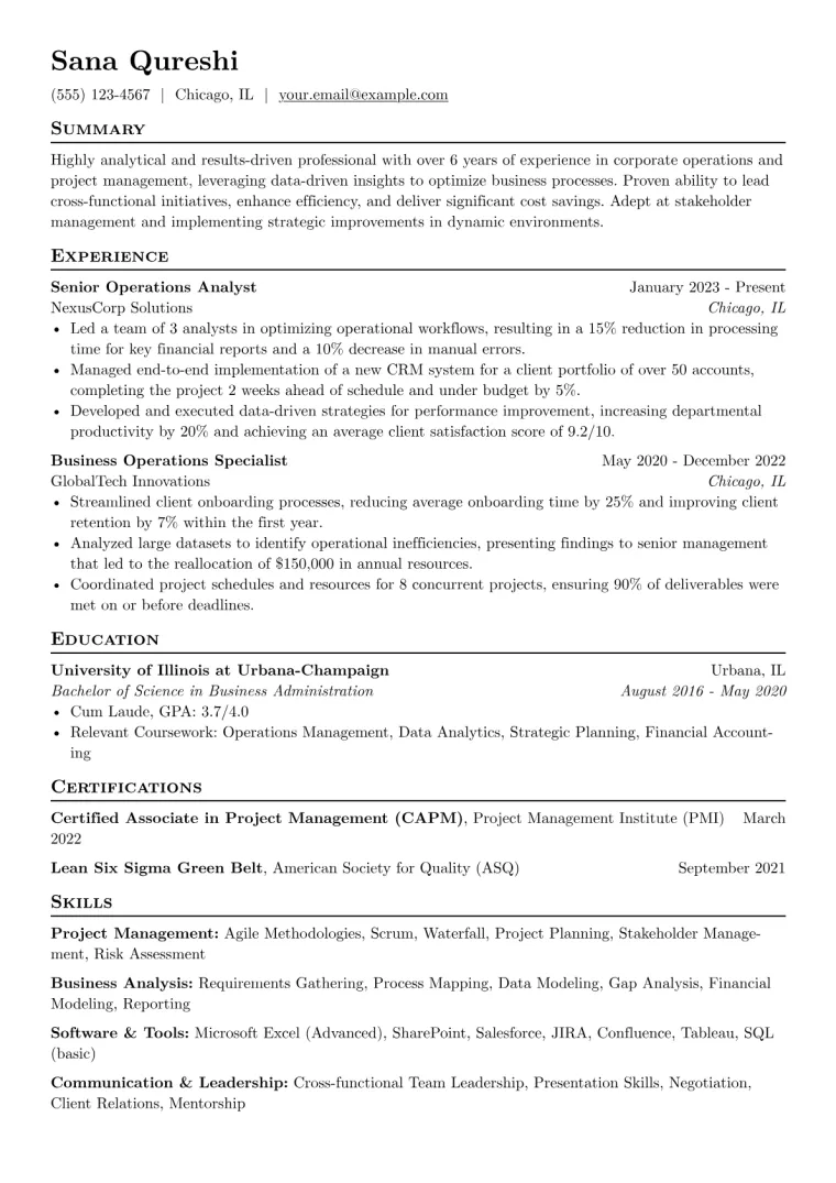 White Collar Resume Example preview