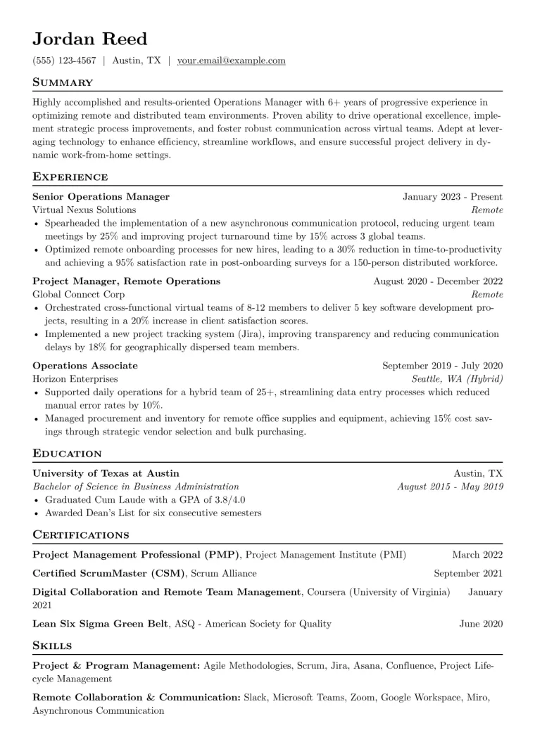Work From Home Resume Example CV template preview