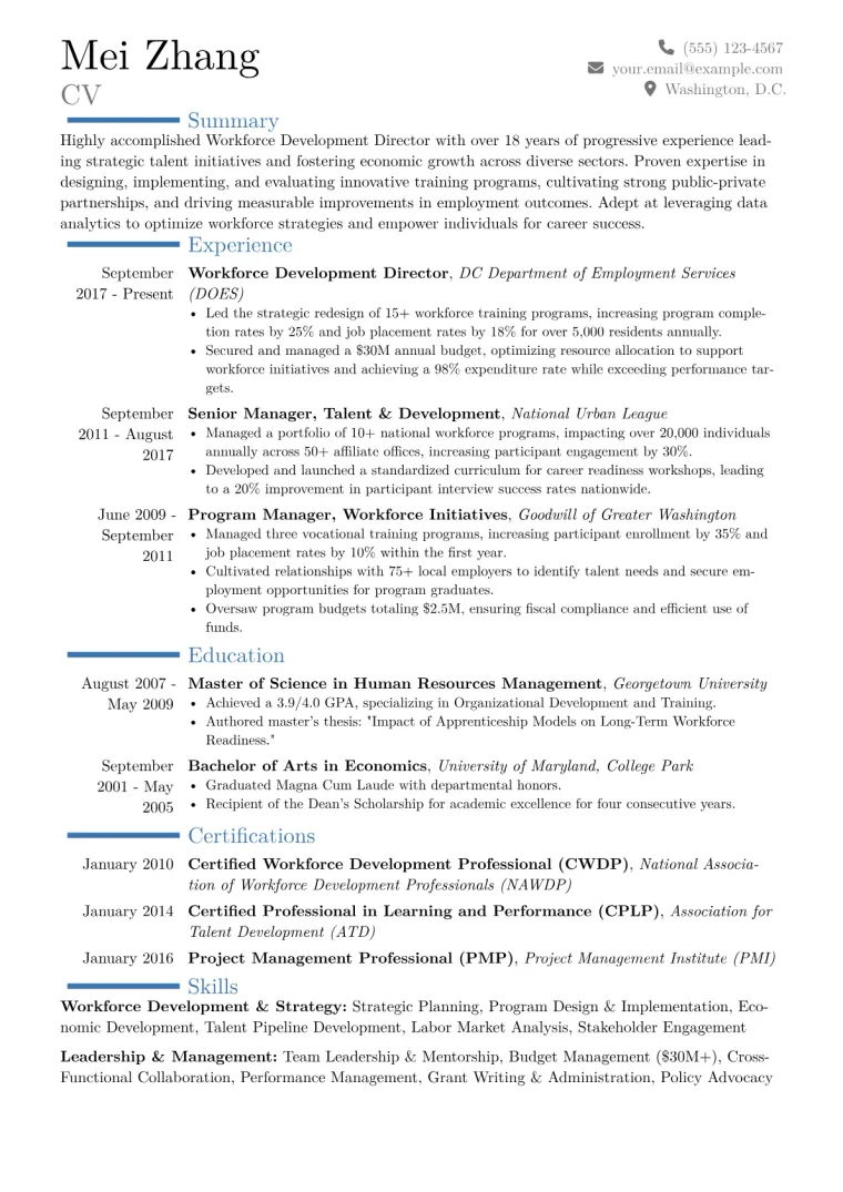 Workforce Development Director Resume Example CV template preview