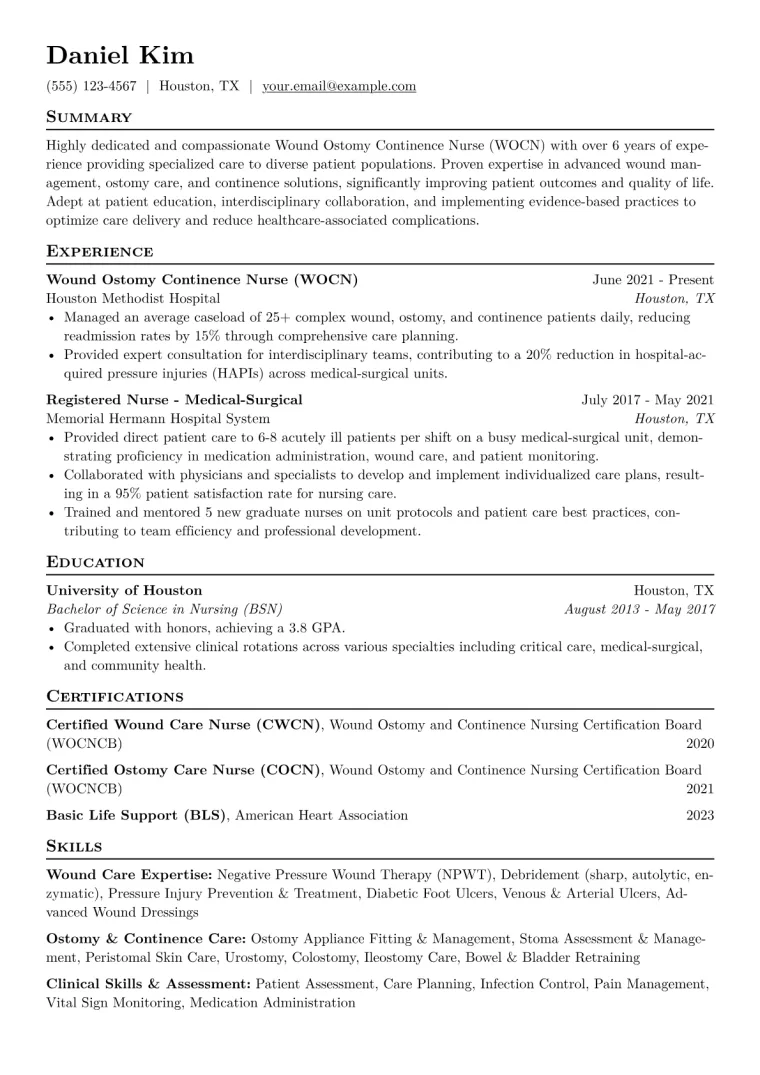 Wound Ostomy Nurse Resume Example CV template preview