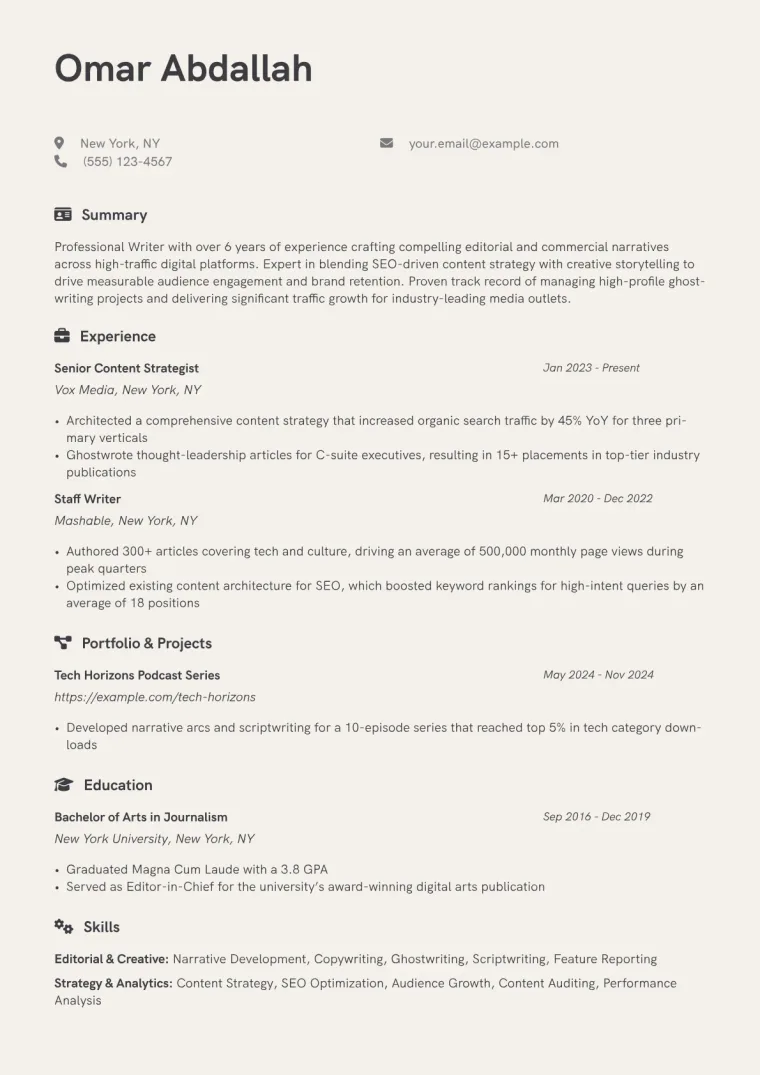 Writer Resume Examples + Free Template (2026)