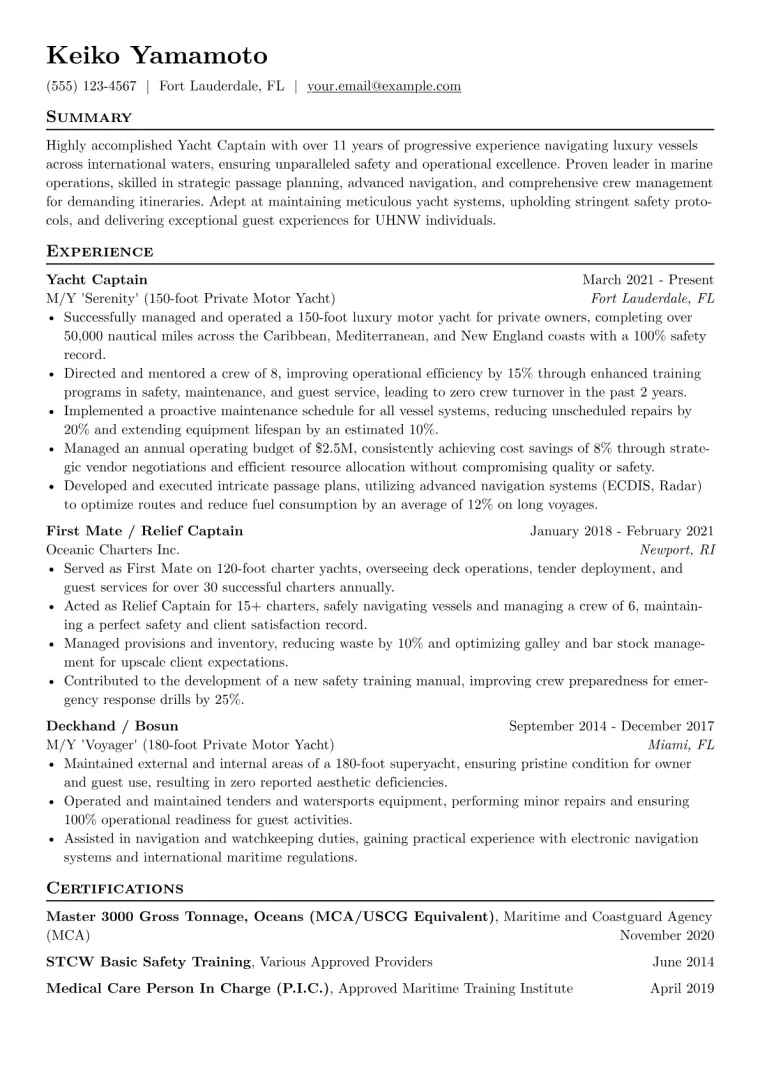 Yacht Captain Resume Example preview