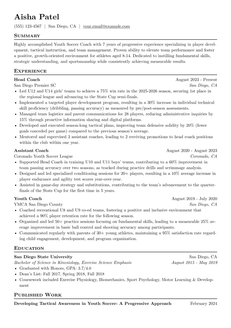 Youth Soccer Coach Resume Example preview
